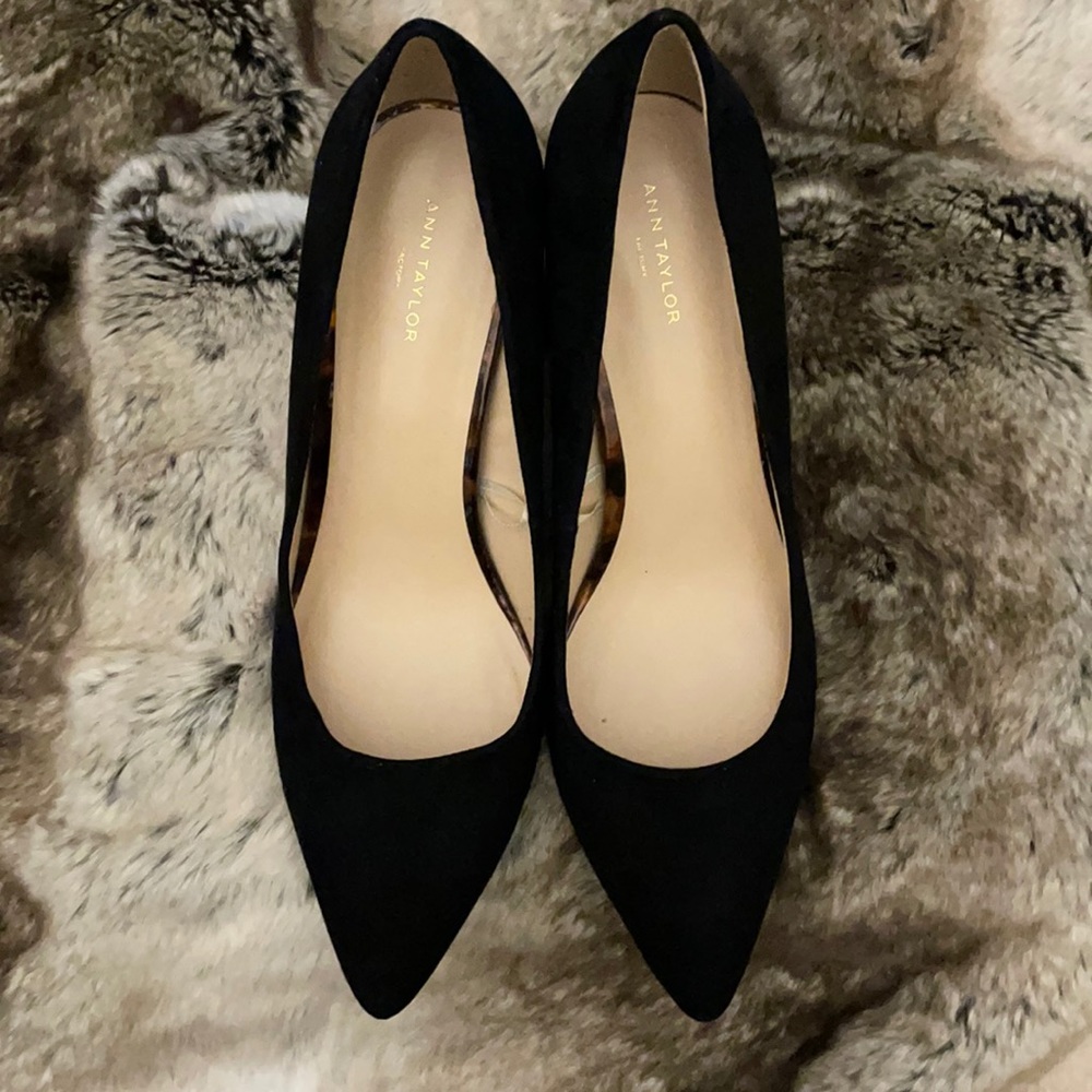 Ann Taylor Black Suede Tortoise Style Heels